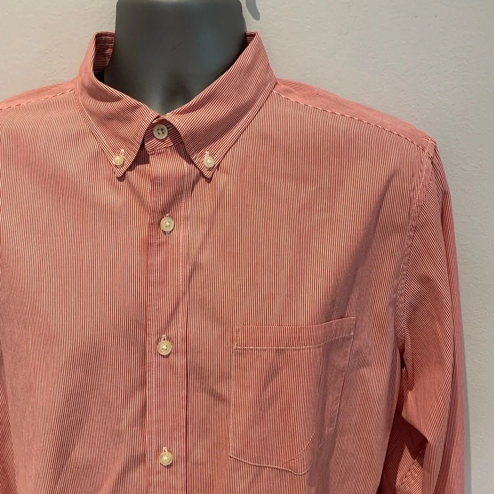 Red Strip Banana Republic Men Sz L Camden Fit‎ Custom078 Wash Shirt Button down